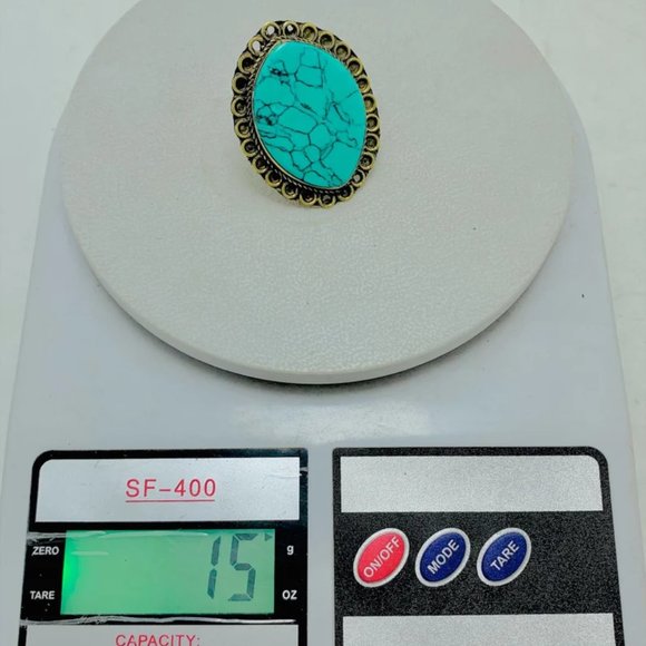 Massive Turquoise Stone Ring, Handmade Vintage Ring, Ethnic Ring, Kuchi Boho - Picture 6 of 6